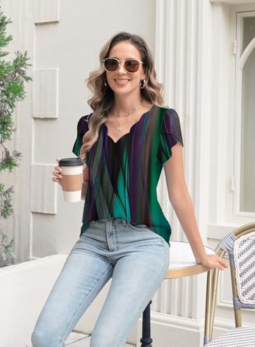 Womens Summer Tops Seashell Edge V Neck Shirts Petal Short Sleeve Top Dressy Casual Tunic Blouses3