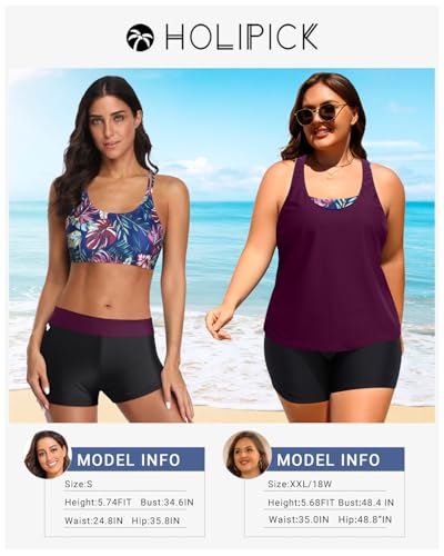 Image of Holipick 3 Piece Tankini Swimsuits for Women Tummy Control Bathing Suits Swim Tank Top with Bra Boy Shorts Teen Swimwear 2026