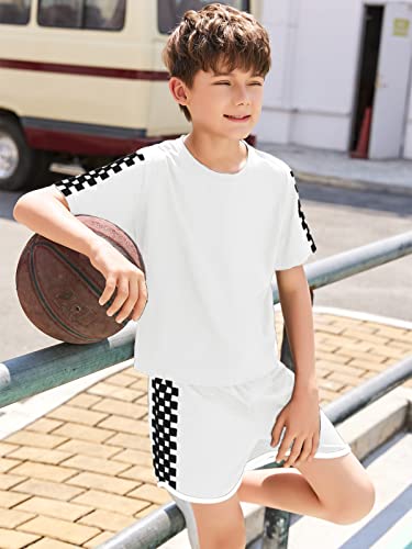 Image of CNJFJ Kids Summer Sport T-Shirt and Shorts Set Plaid Print Clothing Sets Tracksuit