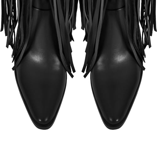Image of richealnini Western Thigh High Cowboy Boots with Fringe Over Knee Wide Calf Cowgirl Boots