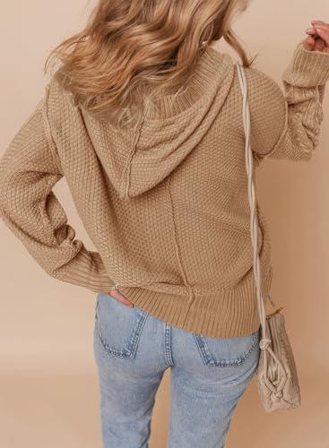 Image of Dokotoo Oversized Sweaters for Women Casual Solid Long Sleeve Button Down Chunky Knit Hooded Cardigan Sweaters Coat