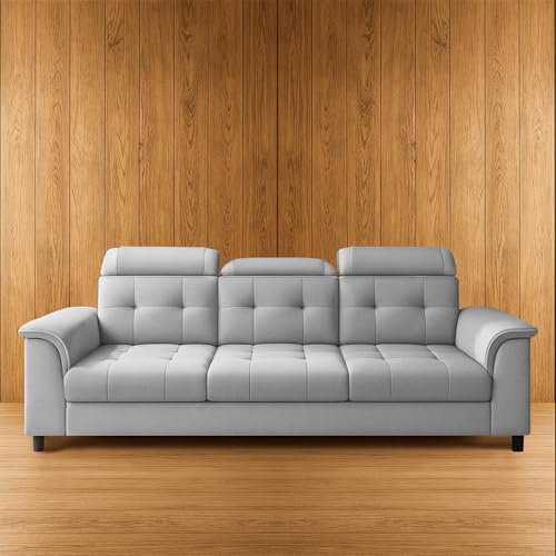 Image of Casaliving Ella 3 Seater Sofa Set for Living Room (Grey Colour Fabric) Premium Fabric Sofa