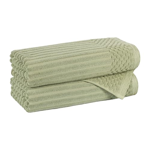 Cotton 2-Piece Solid and Ribbed Bath Towel Set, Bath Towels- 27" x 54", Sage by Superior