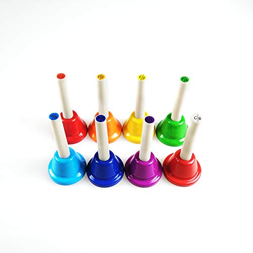 Juego de ocho minicampanas de pl�stico con mango. Colores. Afinadas. Medidas: 10,5 x 5 cm. Marca: Sw