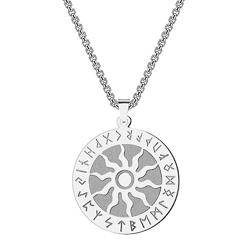 Pendentif viking soleil et roue avec collier chaîne acier homme