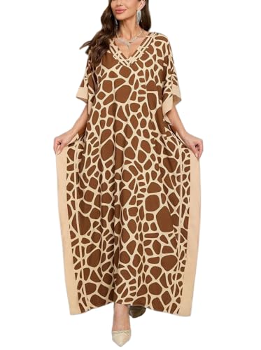 Image of KECVOT Kaftan Dresses for Women V-Neck Print Swimsuit Cover Up Plus Size Beach Caftan Lounge Dress