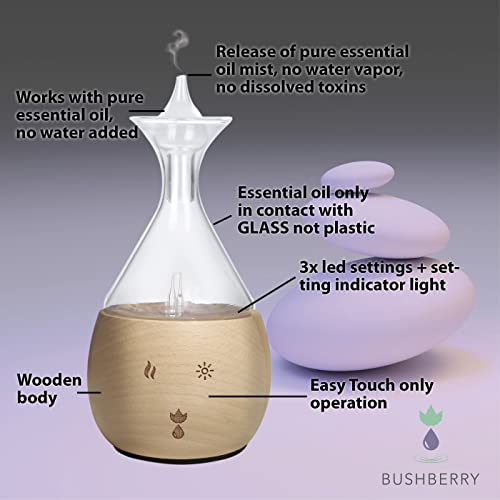 Pure Essential Oil Nebulizing Diffuser Made Of Blank Wood And Glass. Waterless Oil Diffuser, No Heat, No Plastic Oil Contact, Classic Decorative Aromatherapy Vaporizer For Home Or Healthcare Practice. #TOP2