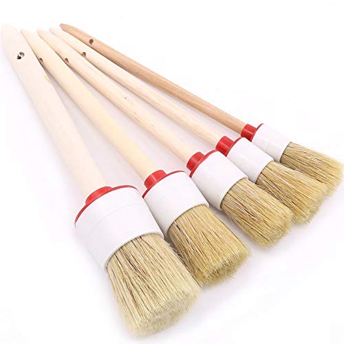 swpeet 5 pcs Premium Natural Pelo De jabalí, Automotive Juego de pinceles brochas para detalles limpieza ruedas/motor/interior/emblemas/interior/exterior/ventilación