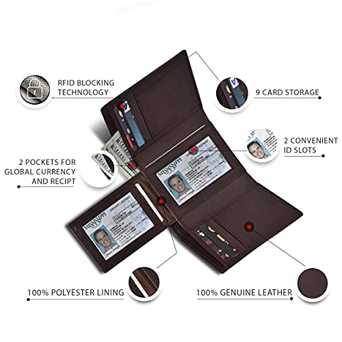 Image of Clifton Heritage RFID Leather Trifold Wallets for Men - Handmade Slim Mens Wallet Credit Card Holder with ID Window (Small, Brown Vegetable Tanned)
