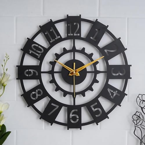 Image of Stylish Metal Analog Wall Clock for Living Room, Bedroom, Office, Kitchen, Home and Hall | Antique Fancy Big Size Modern Wall Watch for Home Decor (DA-171, 40CM)