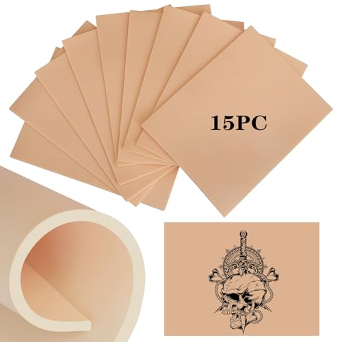 3mm Tattoo Practice Skins - 15-Pack Professional Thick Silicone Sheets (5.6"x7.5") - Realistic Tattoo Skin for Training, Perfect for Beginners & Artists - Durable Fake Skin for Machine Practice