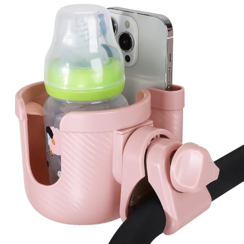Image of Accmor Stroller Cup Holder with Phone Holder, Bike Cup Holder, Universal Cup Holder for Uppababy Nuna Strollers, 2-in-1 Drinks Holder for Walker, Wheelchair, Scooter