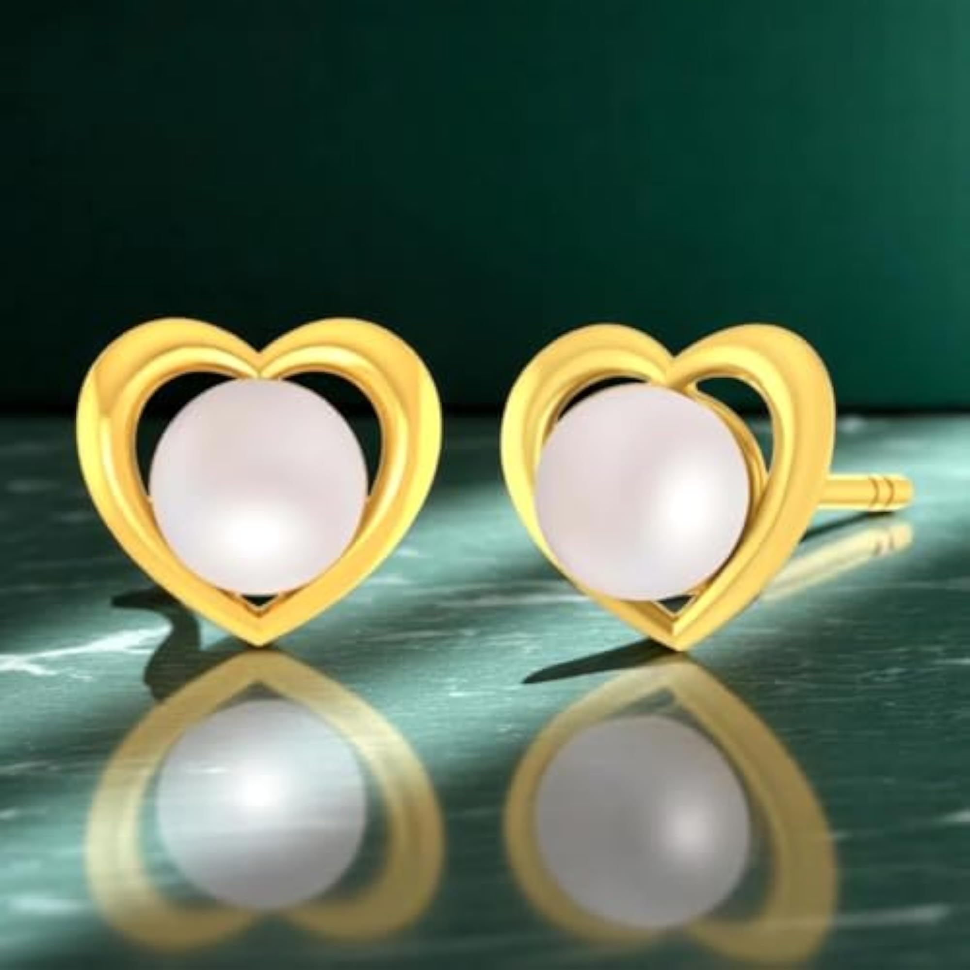 Women's 14K Gold Heart Stud Earrings with Pearl Accent