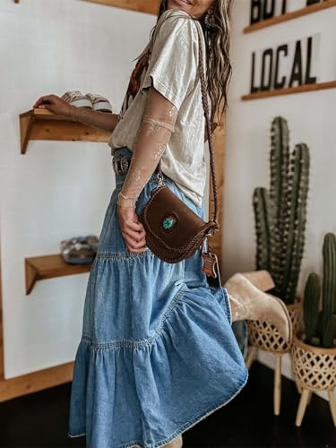 Women Ruffle Denim Long Skirt Y2K Boho High Waist Tiered Flowy Pleated A Line Jean Skirts Vintage Cowboy Maxi Skirt4