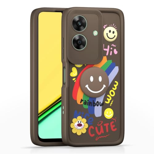 Image of Pikkme Back Cover for Realme Narzo N61 / Realme C61 4G | Soft Silicone| Cute Rainbow Smile & 3D Cartoon Flower Design | Shockproof Raised Camera Protection Bumper Case (Brown)