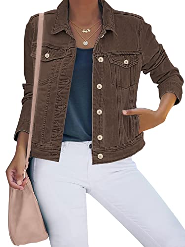 Image of luvamia Women's Basic Button Down Stretch Fitted Long Sleeves Denim Jean Jacket
