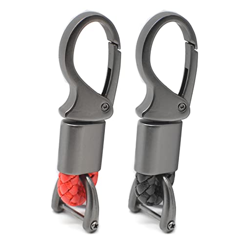 Eyanbis Car Key Fob Keychains Leather Holder Key Chain Sturdy Metal With D-Ring For Men And Women 2 Pack, 1 Pack Black & 1 Pack Red, 360 Degree Rotatable, With Screwdriver #TOP5