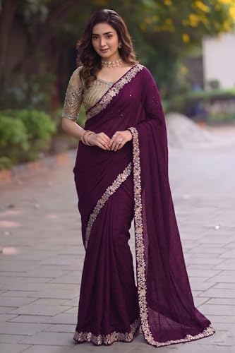 Image of Women's Designer Bollywood Soft Georgette Heavy Embroidery Sequins Work Sarees For Wedding With Blouse Piece