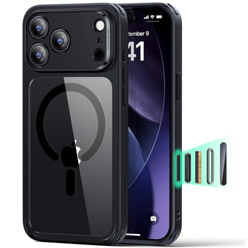 【3倍米軍MIL規格・MagSafe対応】ESR iPhone 17 Pro ケース 米軍保護工学 ワイヤレス充電/25Wの高速充電に対応 傷に強い背面 衝撃吸収 耐黄変 いPhone17Pro ケース エアガードガードコーナー カメラコントロールカバー ストラップホールあり iPhone17Pro用 ハイブリッドシリーズ クリア_ブラック