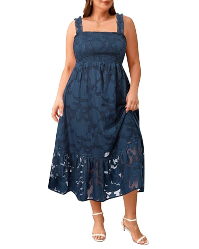 Image of Plus Size Summer Dress - Sun Boho Beach Casual Floral Spaghetti Strap Sleeveless Long Maxi Dresses