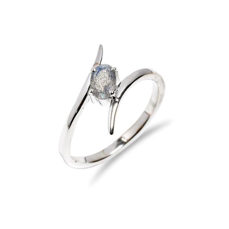 Bague en argent 925 de haute qualité sertie d'une labradorite naturelle de forme ovale unique