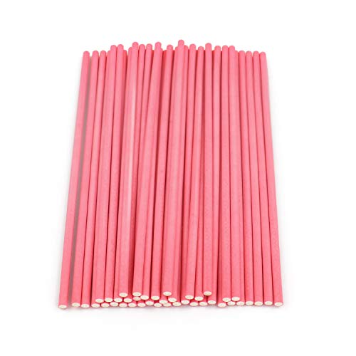 Bezall 100pcs Paper Lollipop Sucker Sticks for Cake Pops Candy, 6-Inch by 5/32-Inch (Pink) by Bezall - Image 2