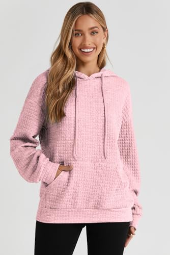 Image of SHEWIN Women Fall Waffle Hoodies Pullover Tops Hooded Sweatshirt