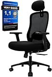 Durrafy Office Chair, Ergonomic Desk Chair with Adjustable Headrest, Lumbar Support and Armrest, High Back Ergonomic Office Chair with 90°-130° Tilt Function (Lockable), Computer Chair for Home/Office