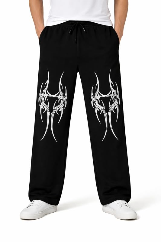 syfko Men's Cotton Baggy Track Pants for Men | Oversized Fit Streetwear & Gym Wear Trackpants | Solid Print Straight Bottom Wear | Comfortable Casual Joggers for Men-picture-52