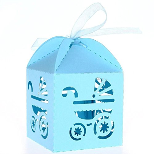 Preisvergleich Produktbild PIXNOR 50 Stück Hochzeit Gastgeschenk Schachtel Bonbon Box Geschenkbox - Himmelblau Kutsche
