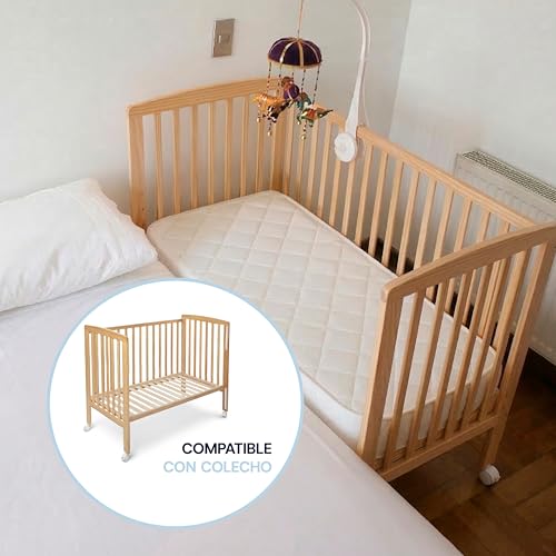 Miniatura 5 de Toral Cuna Bebe Madera Natural - Cuna Colecho Bebe Modelo Verona - Varias Posiciones Lateral Deslizante Y 5 Posiciones Somier - Con Ruedas De Seguridad Con Freno Y Mordedor Para Barandilla.