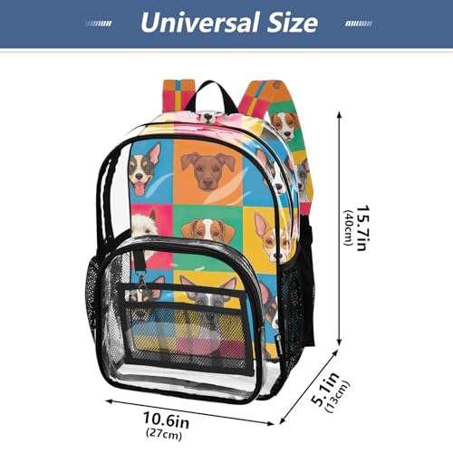 Travel Clear Bags for Women Girls Backpack Kids Boys Approved See through Bag Colorful Dogs Print4