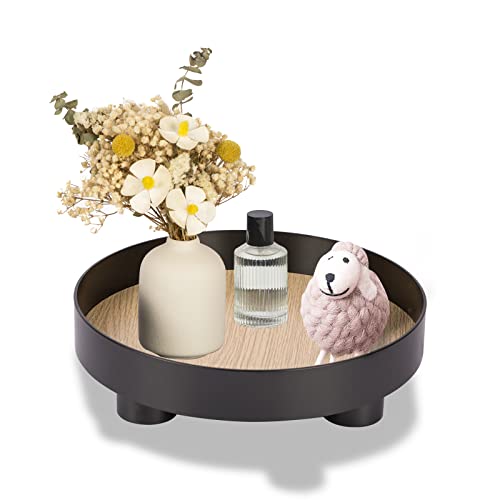 Lioong Black Round Modern Decorative Tray Coffee Table Trays Round Bathroom Vanity Trays Home Decor Gift for Women Mom Girls