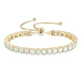 FANCIME October Birthstone Jewelry Opal Bracelet Gold Tennis Bracelet Bolo Adjustable Chain Fine Jewelry Anniversary Birthday Gifts for Women Mom Wife Her, 4mm Width