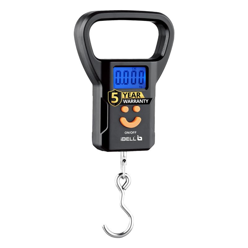 Image of iBELL LS520M Luggage Weighing Scale, Portable, 50 KG, Hook Type with Digital LED Screen, Tare Function, Auto Power off, Data Look Function, Over Load & Low battery Indicator (Black)