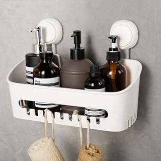 TAILI Shower Caddy Spice rack bathroom organizer Storage Basket DIY Drill-Free Removable Vacuum Suction Cup Wall Shelf for Shampoo & Toiletries Kitchen Bathroom Bedroom Organizer