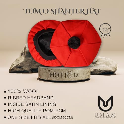 Image of Scottish Tam O' Shanter Hat Tartan Bonnet Pom Pom Wool Flat Cap One Size