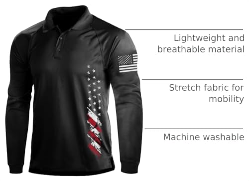 Camisetas Polo de Manga Larga para Hombre de H HYFOL, Informales y Estilo Patriótico Americano con Diseño Raglan, Ideales para Golf y Actividades Deportivas miniatura 4