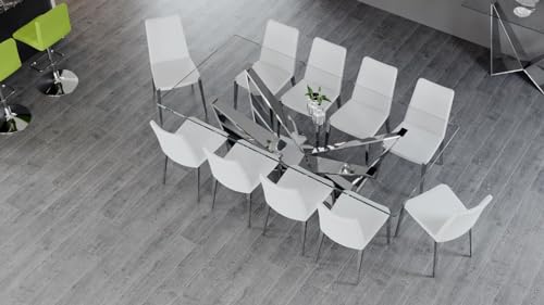ZURI Modern Serra 94\" Dining Table - Clear Glass with Polished Stainless Steel Base - Thumbnail 3