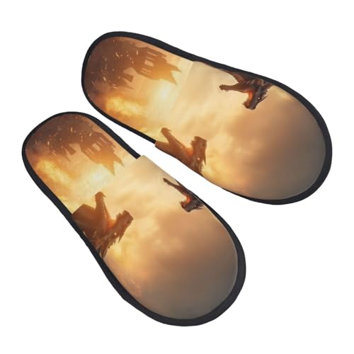 Castle Cool Fire Dragon Print Women Slippers Home Furry Shoes Keep Men Couples Shoes Warm For Women-2
