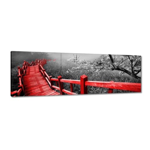 Peinture imprimée sur toile cerisier en fleurs 150x50 cm triptyque salon déco murale H2038Z