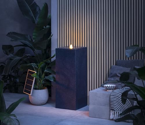 Dehner Gartenbrunnen Glonn, Solarbrunnen frostbeständig, Brunnen für Außen, mit LED Beleuchtung, ca. 90 x 35 x 35 cm, Polyethylen, schwarz