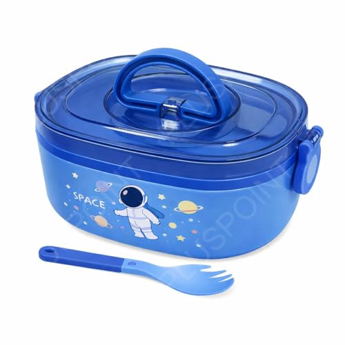 Image of PLUSPOINT Space Theme Stainless Steel Lunch Box for Kids Microwave Safe Insulated Tiffin Box 800ml Cute Cartoon Astronaut Tiffin Box Tableware Set Portable Containers for School Boys, Girls
