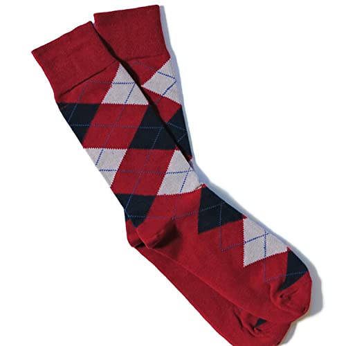 vangobeauty Argyle Men's Cotton Blend Midcaft Dress Socks Red Wine Grey Navy Blue Size 8-142