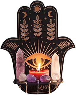Hamsa Hand Shelf for Crystals,Hamsa Shelf for Crystals - Crystal Display Shelf for Stones, Crystal Holder Shelf, Essential Oil Display, Hand Crystal Shelf for Room Decor, Hamsa Wall Décor Kot-au