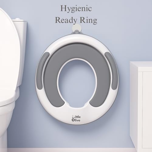 Image of Little Olive Baby Potty Seat with Backrest and Splash Guard | Soft Padded Toilet Trainer for Kids | Ergonomic Non Slip Portable Potty Training Seat for Toddlers Grey
