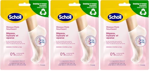 Scholl Masque Pieds Nourrissant à l'Huile de Noix de Coco: Sans parfum ni colorants pour peaux sèches. Chaussettes hydratantes non grasses, faciles à utiliser. Emballage et masque recyclables, 1 paire