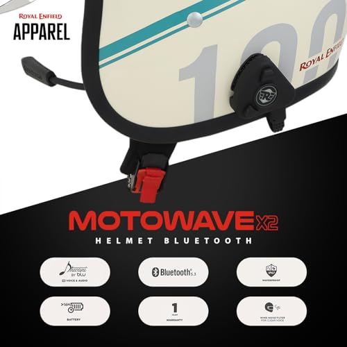Image of Royal Enfield Motowave X2 Helmet Bluetooth |with Bluetooth 5.3 | Enhanced Noise Filtering |Voice-Audio tech | 16+ Hours Playback Time | IP67 Waterproof Protection | Black One Size