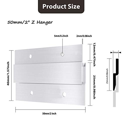 Image of French Cleat Picture Hanger, Aluminum Z Hanger Interlocking Wall Mounting Bracket Hardware Kit Z Clips for Hanging Wall Painting, Mirrors, Panels, Artwork, Cabinet, Whiteboard