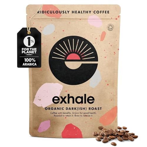 EXHALE Organic Wholebean Coffee - 450g Pack - Mycotoxin Free Mould Free & Polyphenol Rich (Dark Roast 450g)